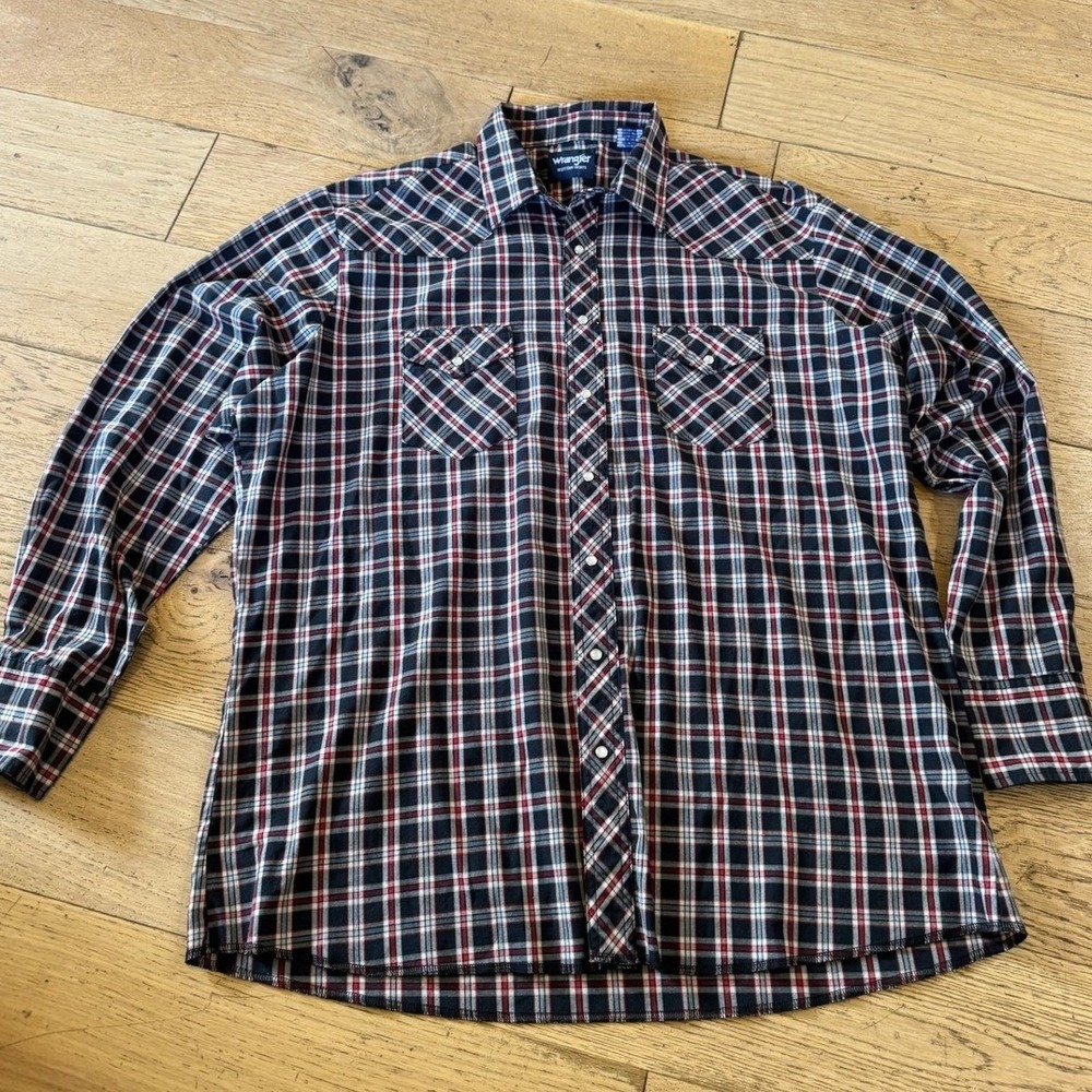 Wrangler Western Plaid Shirt 2X Tall Long Sleeve Cowboy Rancher Black Red (1071)